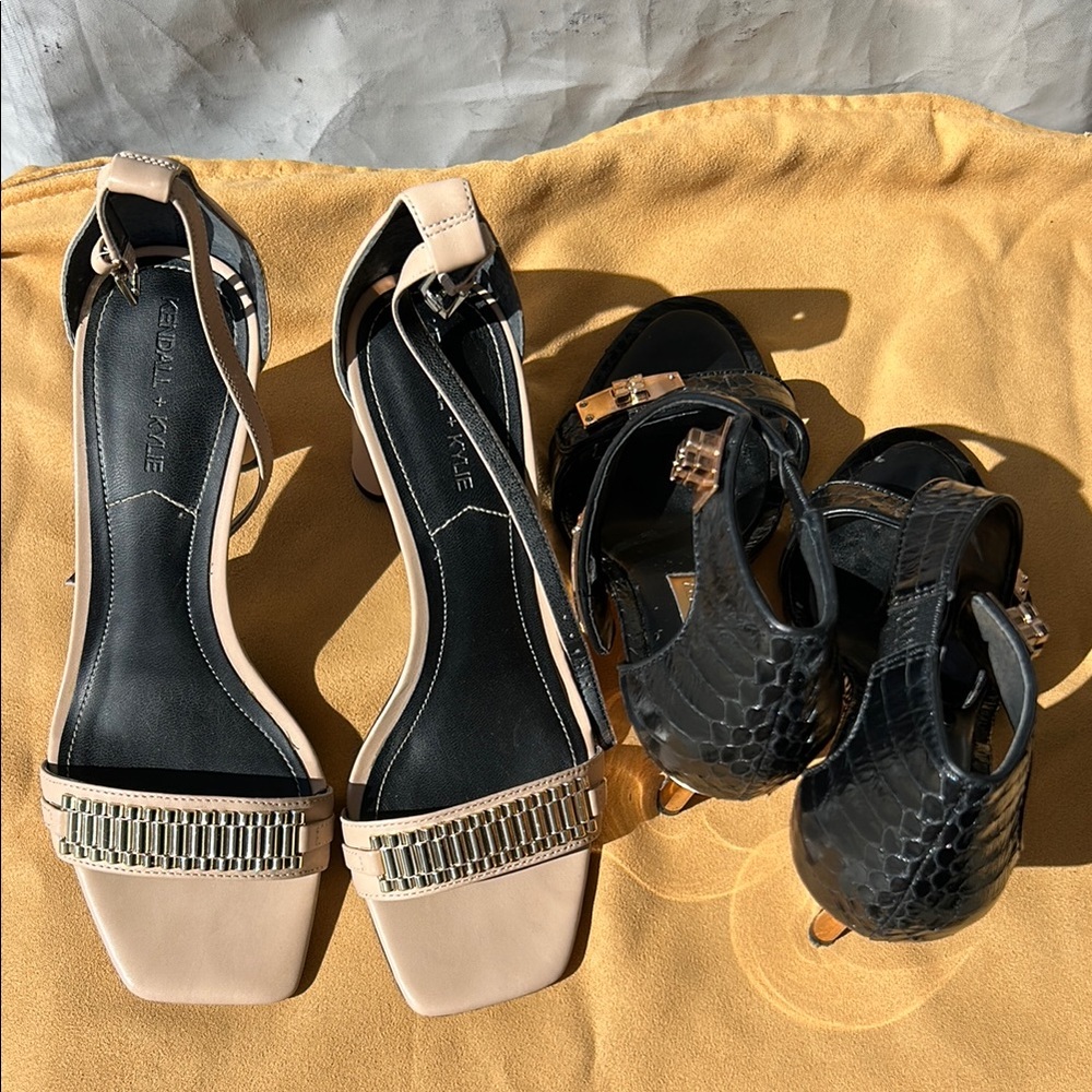 Chic Black and Cream Heels with Ankle Strap